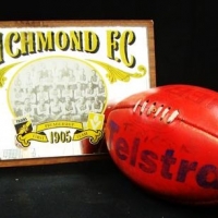 2 x pieces vintage footy items - Leather Sherrin football and Richmond VFL football  mirror - Sold for $25 - 2016
