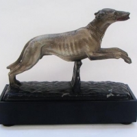 Lovely Vintage English spelter figure - GREYHOUND JUMPING A HURDLE - Marked to underside ASCO, made in England - approx h15cm - Sold for $62 - 2016