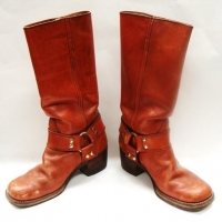 Pair Vintage brown leather TONY MORA Cowboy Boots - Square toe, leather strengthening straps to front & back, made in Spain size 85 - Sold for $37 - 2016