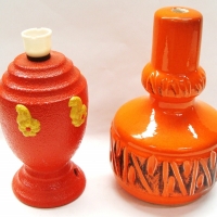 2 x Vintage Australian pottery lamp bases in orange - tallest 21cm - Sold for $37 - 2016