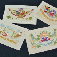 4 x WW1 French silk embroidered postcards - from Tom with correspondence on reverse - Sold for $25 - 2016