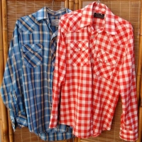 2 x Vintage Men's WESTERN COWBOY SHIRTS - Pearl Press stud buttons, BJ-R & A-TB Korean made labels, medium sizes, fab check print colours - Sold for $37 - 2016