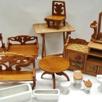 Group of 1930s German Patent folding dolls house furniture - mainly wooden - Sold for $37 - 2016