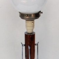 c1920's Art Deco Timber and chrome table or bedside lamp with glass shade - Sold for $199 - 2016
