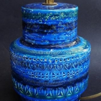 1960's Bitossi ceramic table lamp, blue and green glaze with impressed decoration - approx h 18cm - Sold for $87 - 2016