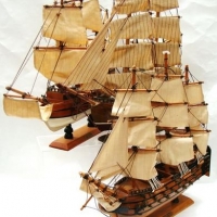 3 x handmade wooden tall ship models - longest 50cm - Sold for $31 - 2016