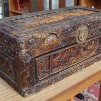 Lot 103 - Vintage carved Chinese camphor wood trunk - Sold for $31
