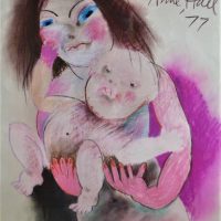 1977 Framed Anne Hall (1945 - ) 'Mother and Child' Pastel on paper, signed and dated 1977 top right - 73cm x 54cm - Sold for $248 - 2019