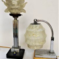 2 x Chrome Art Deco lamps with glass shades - Sold for $224 - 2019