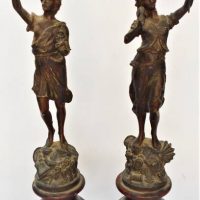 2 x French Spelter figurines featuring technology as heroic figures  La telegraphie and other AF - Sold for $50 - 2019