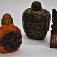 3 x vintage oriental items incl snuff bottles, etc - Sold for $68 - 2019