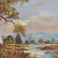 Framed Stephen Deutscher Oil Painting - AUSTRALIAN LANDSCAPE - Signed lower right - 355x78cm - Sold for $43 - 2019