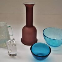 Group lot - Vintage & Modern ART GLASS - Blue Uranium Bowl, Signed Orrefors & Lisa Mari Candlestick, etc - Sold for $31 - 2019