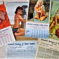 Group lot c1960's risqu pin-up girl advertising calendars - Stonemark Hardware and Timber Supplies - Sunshine' - Sold for $186 - 2019