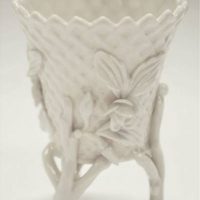 Irish Belleek porcelain basket on a stand with floral decoration, - green 6th mark to base - 1956 - 1980, approx 85 cm H - Sold for $43 - 2019