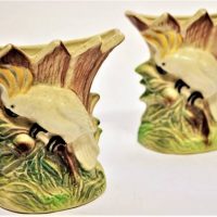 Pair of Australian Wembley Ware  pottery Cockatoo wall pockets, approx 14cm tall - Sold for $186 - 2019