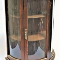 Vintage style - small wooden half round curio cabinet with rounded glass panels, approx 58cm H - Sold for $68 - 2019