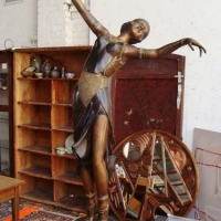 Lot 147 - Chiparus style spelter figurine on marble base - 'Art Deco Dancer' - approx h 132cm - Sold for $776