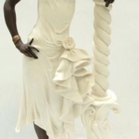 Giuseppe Armarni Figurine - Black woman with elephant pedestal - approx h 44cm - Sold for $298