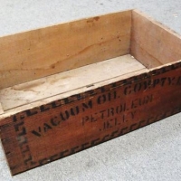 1920 Vacuum Oil petroleum jelly wooden box - Sold for $50