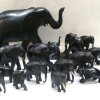 Large group lot Ebony and horn elephants - Sold for $62
