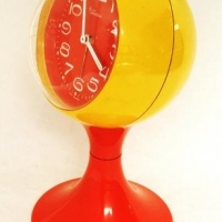 1970s West German bedside alarm clock in orange and yellow by Tradition - Sold for $106