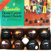Lot 176 - Boxed set Hensilite Bakelite carpet bowls - Sold for $35