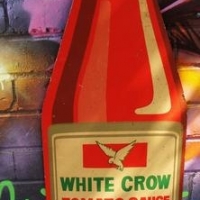 Large vintage advertising point of sale cardboard tomato sauce bottle - White Crow Melbourne - approx h 99cm - Sold for $62