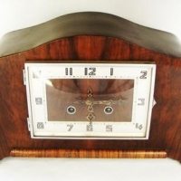1930''s  wooden mantle clock with rectangular Arabic numeral face - Sold for $50