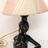 Retro 1950's plaster ware black lady lamp with shade - Sold for $106