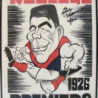 Block mounted WEG poster for Melbourne F C 1926, hand signed and inscribed - approx 635x44cm - Sold for $37