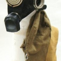 Vintage Black Rubber RUSSIAN GAS MASK - Model GP-7, w Markings & Canvas bag - Sold for $68