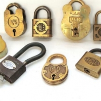 Box lot assorted vintage padlocks inc - Yale, VR, Nasco, Eagle, etc - some with keys - Sold for $106