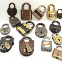 Box lot assorted vintage padlocks inc - Corbin, Globe, Zeni, Fuji, etc - Sold for $56