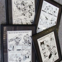 4 x Original Framed Sam Wells - Sporting Cartoonist (1885-1972) VFL newspaper cartoons incl Cats, Collingwood, Blues, etc - Sold for $273