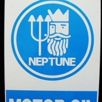Reproduction tin 'Neptune Motor Oil' advertising sign - approx 50x27cm - Sold for $35
