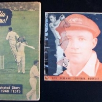 2 x pieces vintage cricket ephemera - 'In Quest of the Ashes 1934' Don Bradman booklet, 'Australia Wins' 1948 booklet - Sold for $99