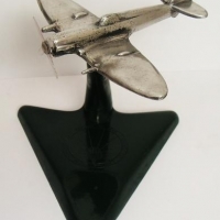 Vintage heavy trench art model spitfire with 20mm canon on stand - Sold for $37