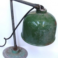 Vintage industrial desk lamp with enamel green shade and Niloc metal base - Sold for $81