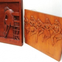Lot 132 - 2 x wood carver panels by Michael Knorr in Kauri pin and Jarrah - Sold for $43