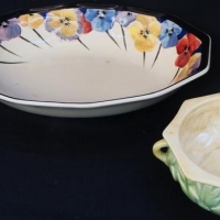 2 x china items inc - early 1900's Royal Doulton Pansy oval bowl reg mks 597783, small Sylvac green & yellow twin handled bowl with raised floral desi - Sold for $106