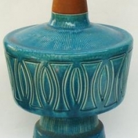 1960s Blue ceramic and wooden lamp - Sold for $75 - 2017