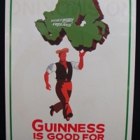 HPainted Tin Advertising sign - GUINNESS - featuring Map of Ireland to Top being Held up by a Worker - Sold for $56 - 2017