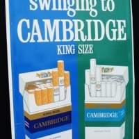 Original tin cigarette advertising sign - 'Everyone's swinging to Cambridge' - approx 76x46cm - Sold for $43 - 2017