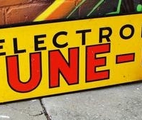 Vintage double sided 'Electronic Tune Up' tin sign - approx 27x122cm - Sold for $87 - 2017