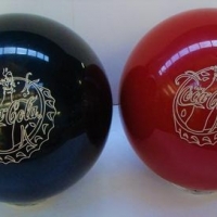2 x Vintage Coca Cola Bowling balls - red and black - Sold for $99 - 2017