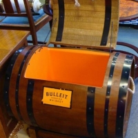 Full size timber barrel advertising esky 'Bullet Whisky' - Sold for $87 - 2017