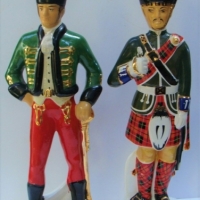 2 x vintage figural soldier Scotch Whisky bottledecanters - Clan Wallace, Irish Mist - tallest 48cm tall - Sold for $43 - 2017