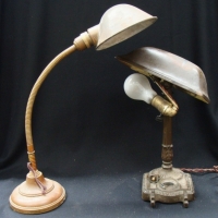 Box lot - 2 vintage desk lamps one with cast iron base with inkwell and pen stand - Sold for $112 - 2017