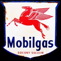 Mobilgas advertising tin sign - shield shape - approx 55x55cm - Sold for $75 - 2017